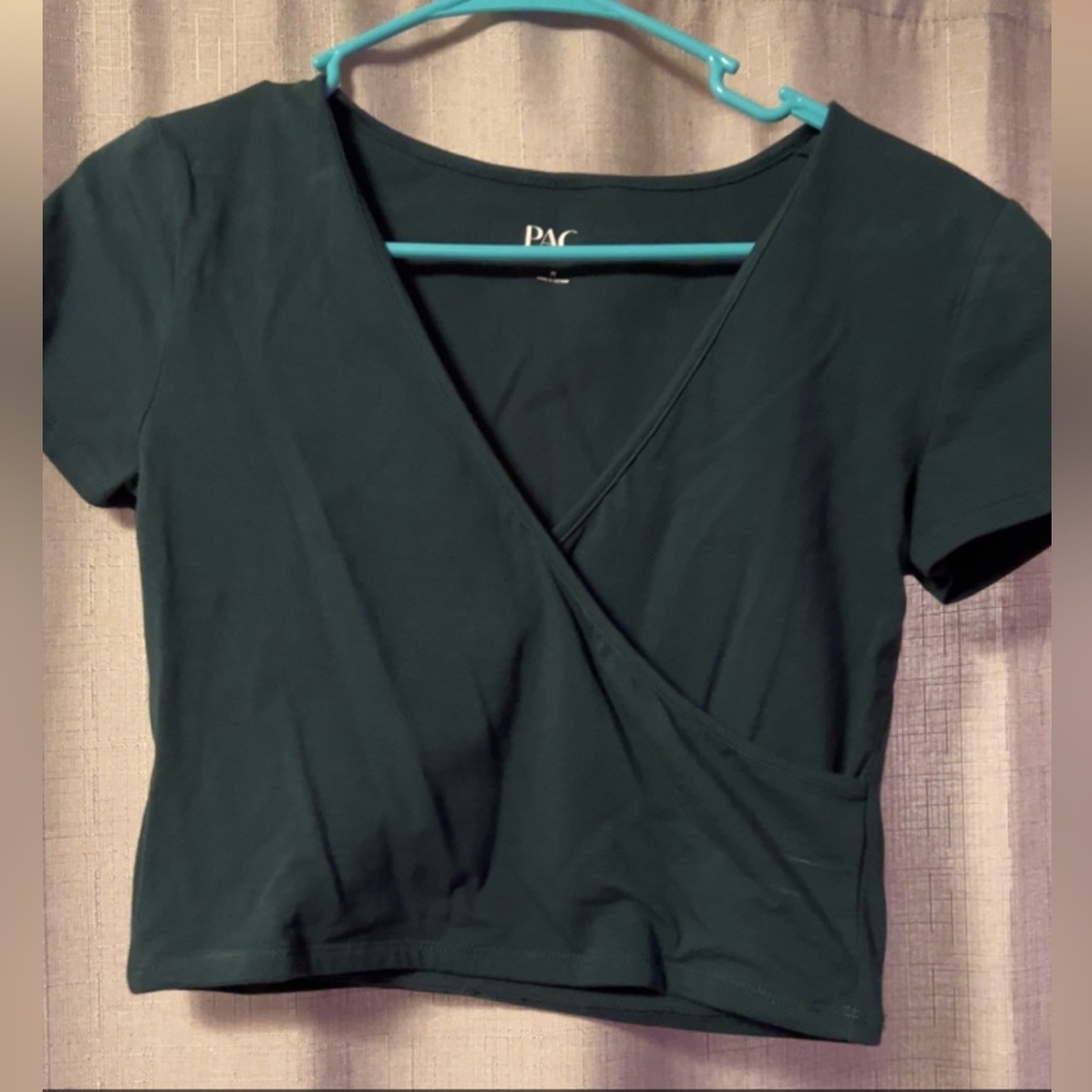 Pacsun cross front crop top dark green